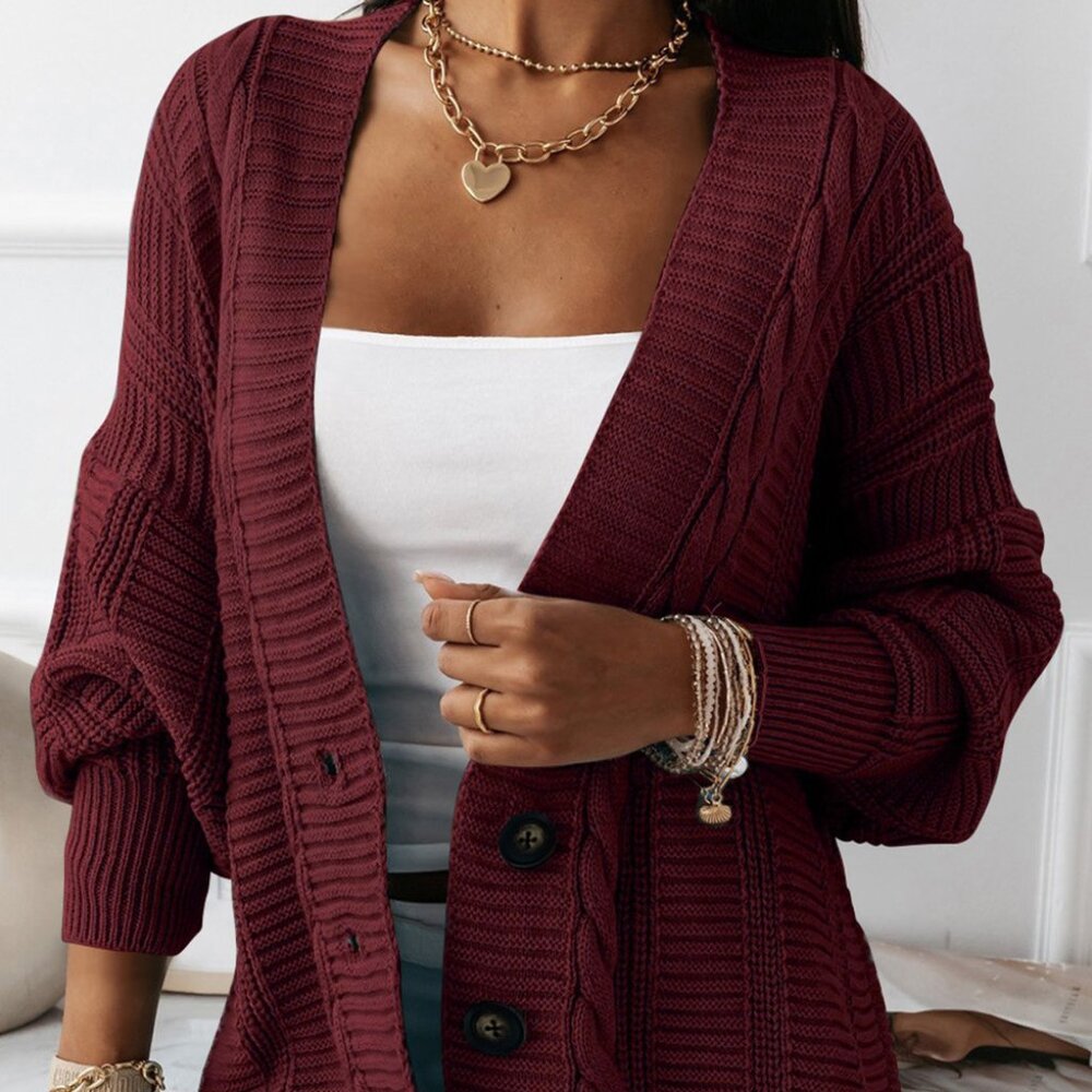 NWOT Women's Burgundy Button-Front Sweater Cardigan